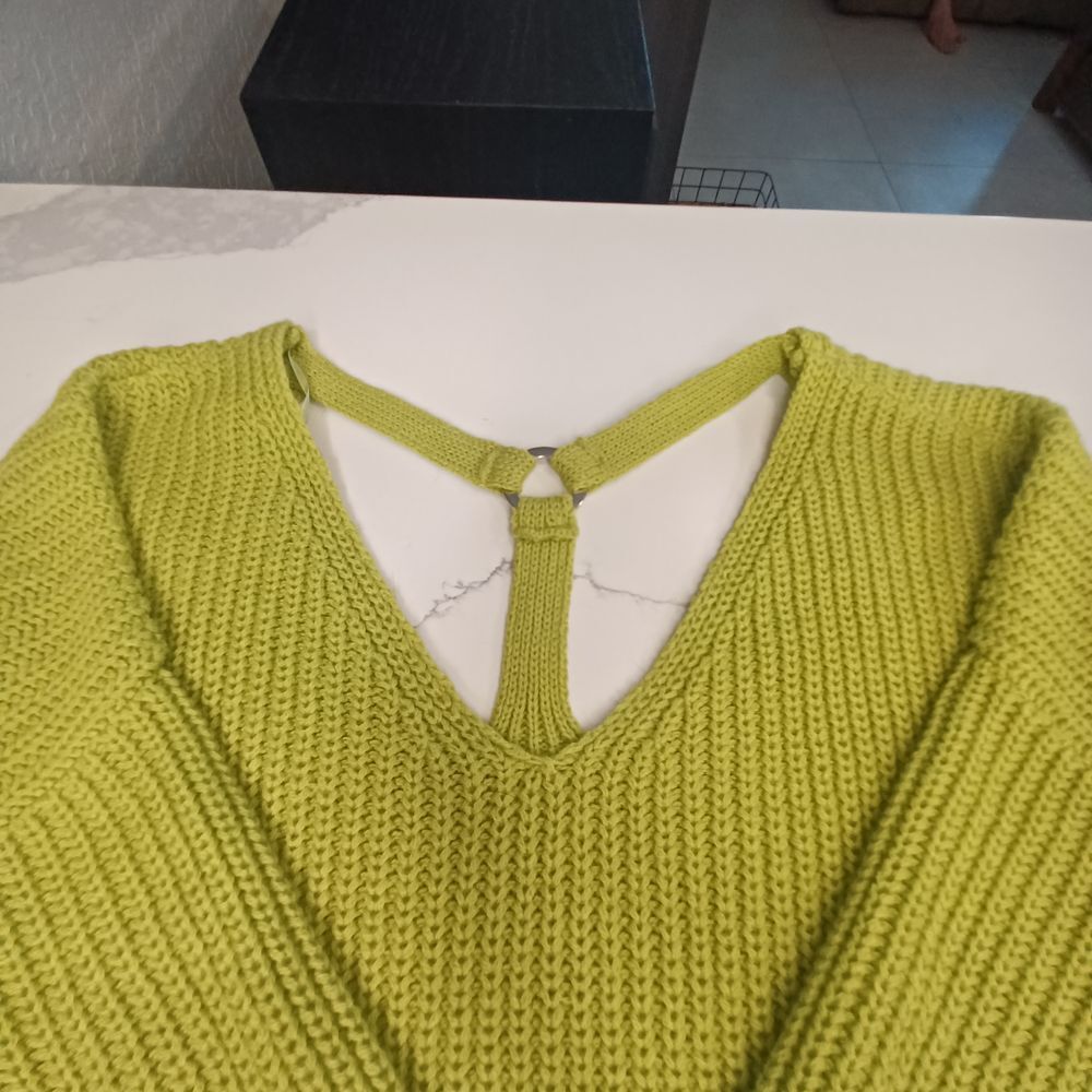 Love by Design Chartreuse Knit Sweater‎ Strappy Back Detail Ribbed Pullover 2X